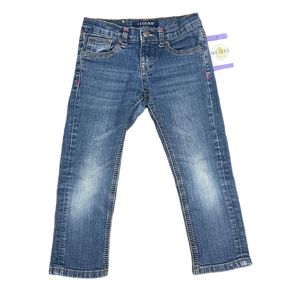 Vigoss Girls 8 Slim Fit Jeans Embroidered Butterfly Flap Pockets Med Wash Denim